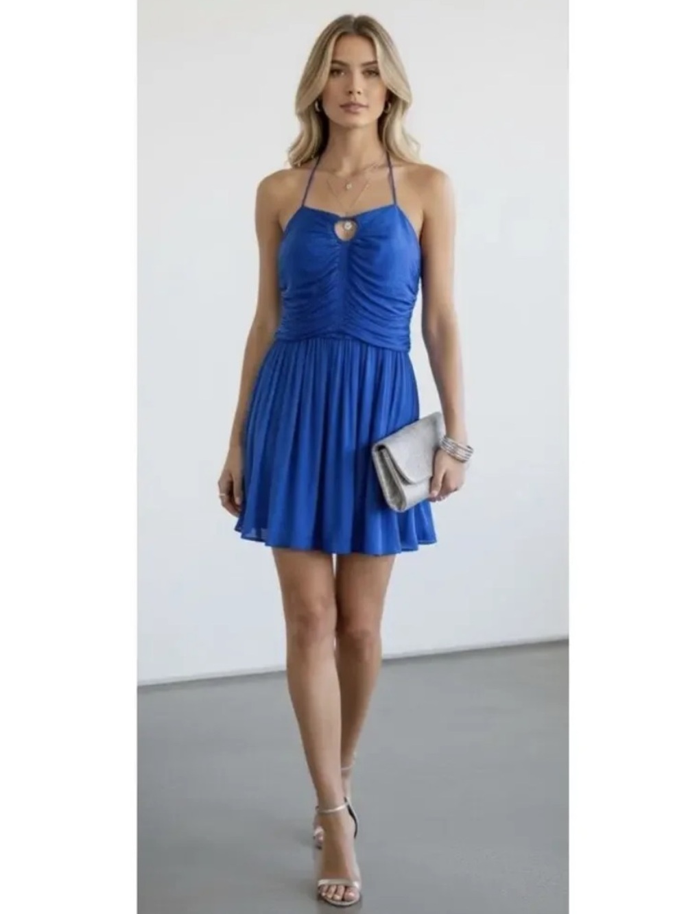 House Of Harlow 1960 Royal Blue Puff Ruched Mini Dress Size Small